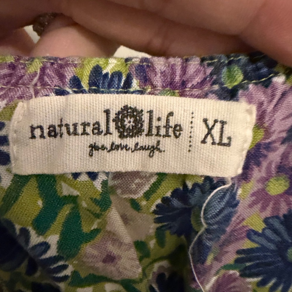Natural Life Womens XL Floral Daisy Maxi Dress Boho Blue Purple Rayon Sundress - Picture 4 of 5